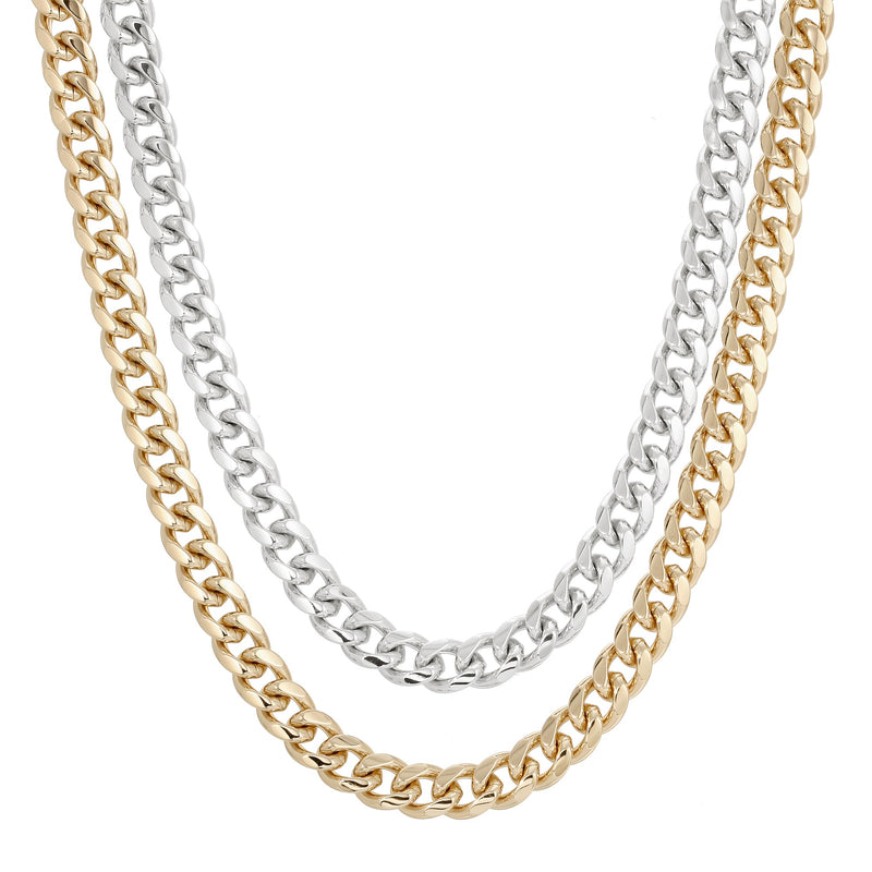 TWO-TONED DOUBLE CURB CHAIN NECKLACE by eklexic