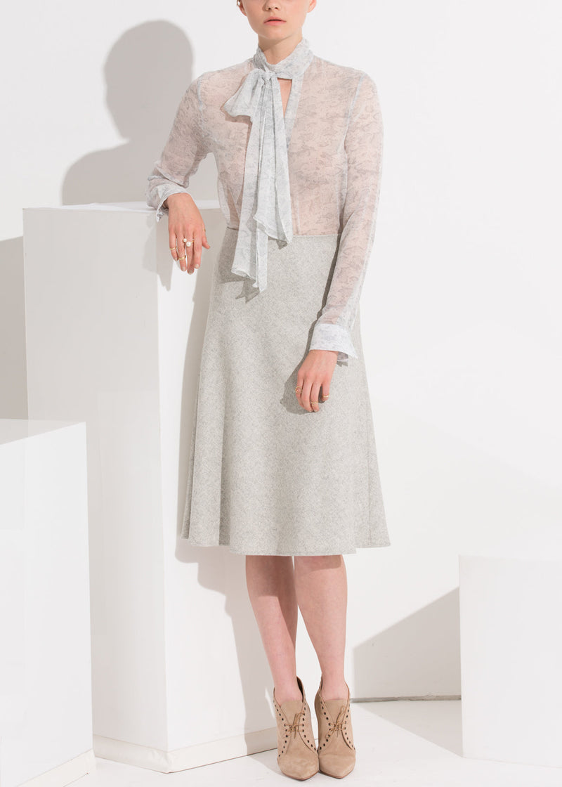 High Waisted Wool Knit Midi Skirt In Heather Grey by Shop at Konus