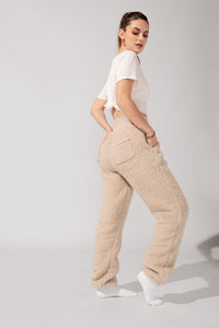 Model showing back right of Blanket Pants in Faux Sherpa