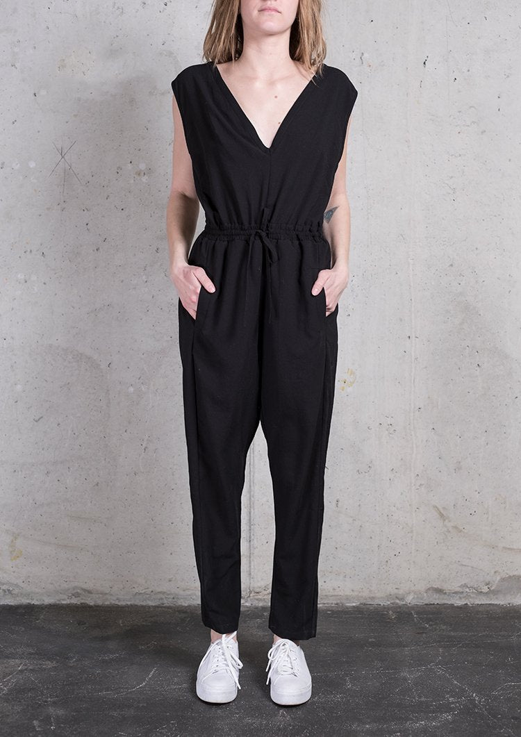 JUMPSUIT-ELASTIC WAIST - black by BERENIK - East Hills Casuals