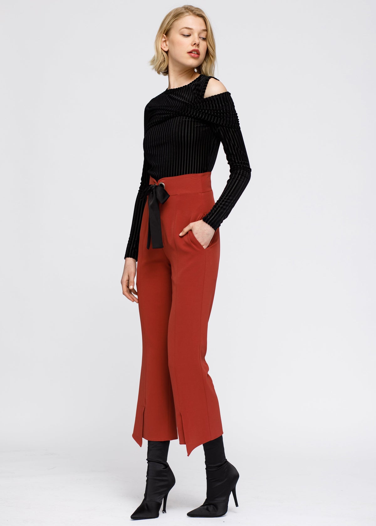 Side view of Women's High Waist Front Slit Trouser