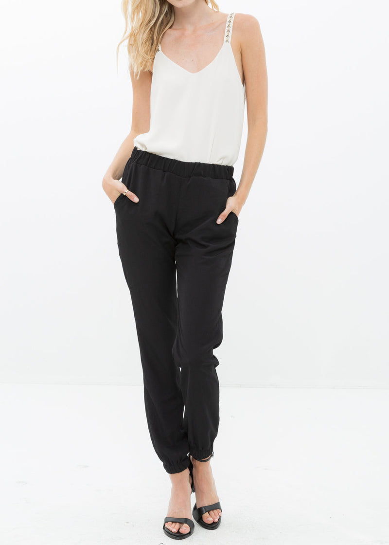 Cuffed Black Crepe Pants