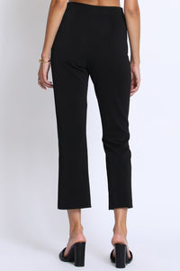 Back view of FRONT SLIT STRETCH PANTS-Black