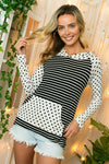 STRIPE POLKA DOT POCKET HOODIE TOP