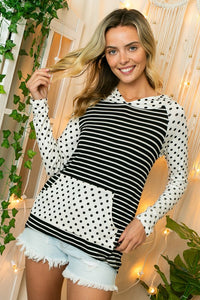 STRIPE POLKA DOT POCKET HOODIE TOP