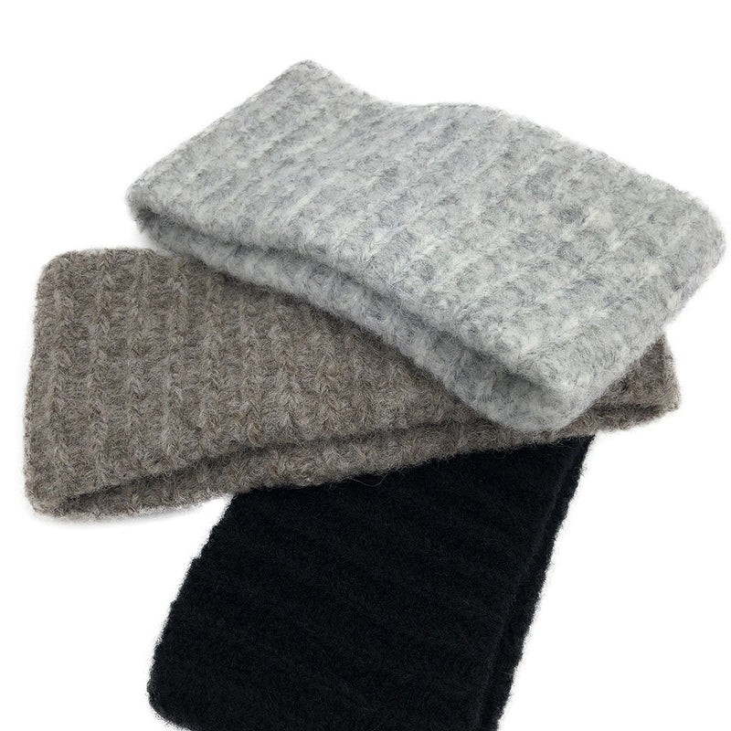 A buldle of Black Ribbed Alpaca Ear Warmer