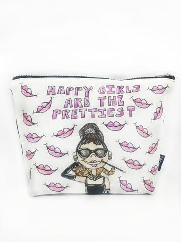 Audrey Happy Quote T Bottom Cosmetic Bag 