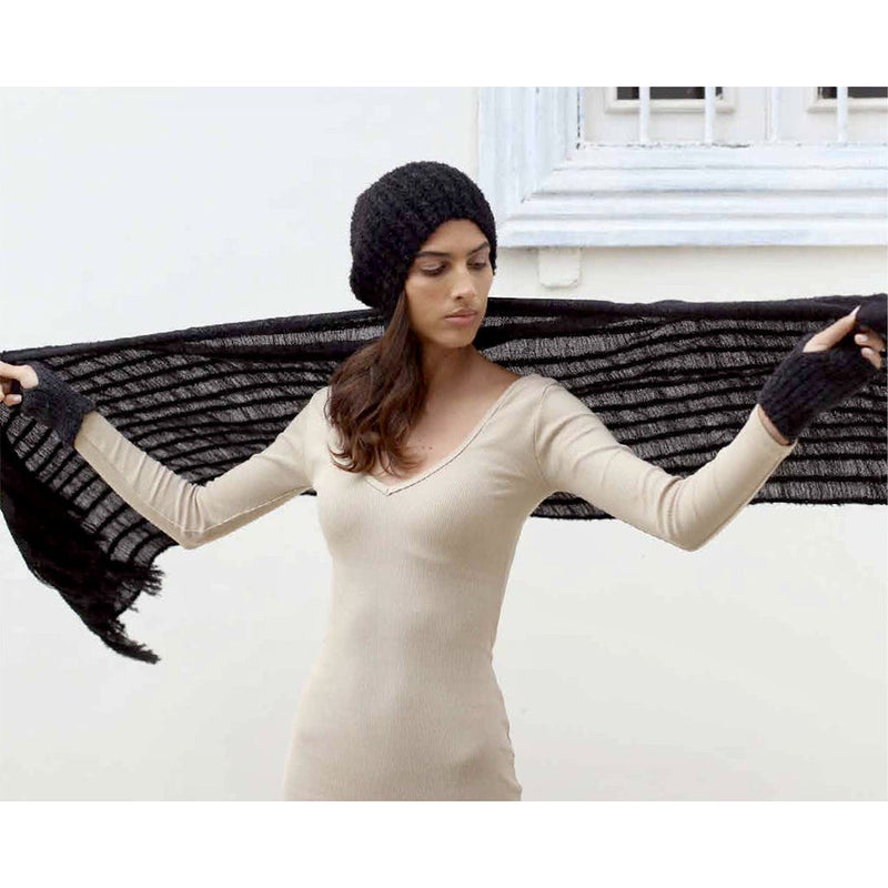 model showing Black Loop Knit Alpaca Scarf