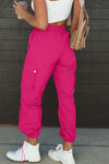 Back of Drawstring Elastic Waist Pants with Pockets-pink