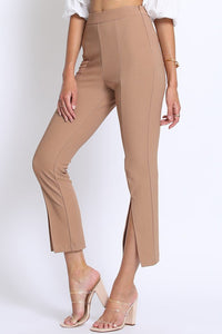 FRONT SLIT STRETCH PANTS-carmel