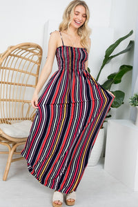 PLUS STRIPE SMOCKED MAXI DRESS