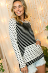 STRIPE POLKA DOT POCKET HOODIE TOP