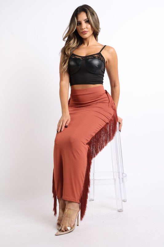 Fringe maxi skirt