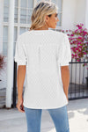 Eyelet Notched Puff Sleeve T-Shirt