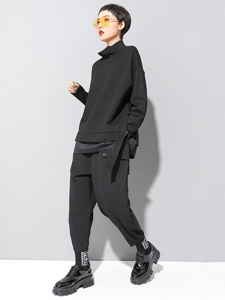 Full body side view of Kayda Turtleneck Sweatshirt 