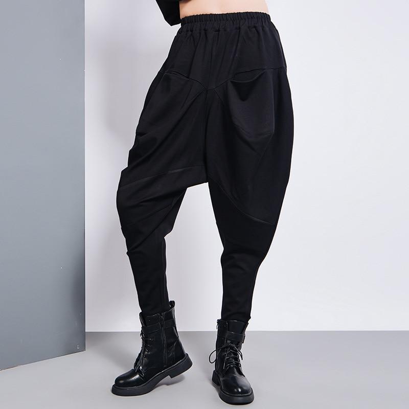 Front view of Tanaka Pocket High Waist Harem Pants - Black