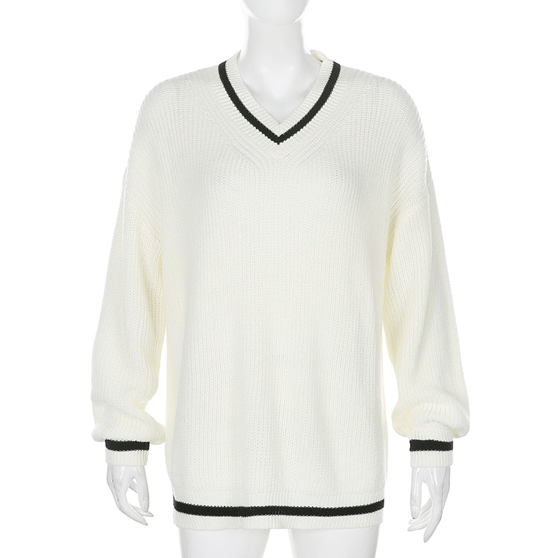 V Neck Preppy Cream Sweater by White Market