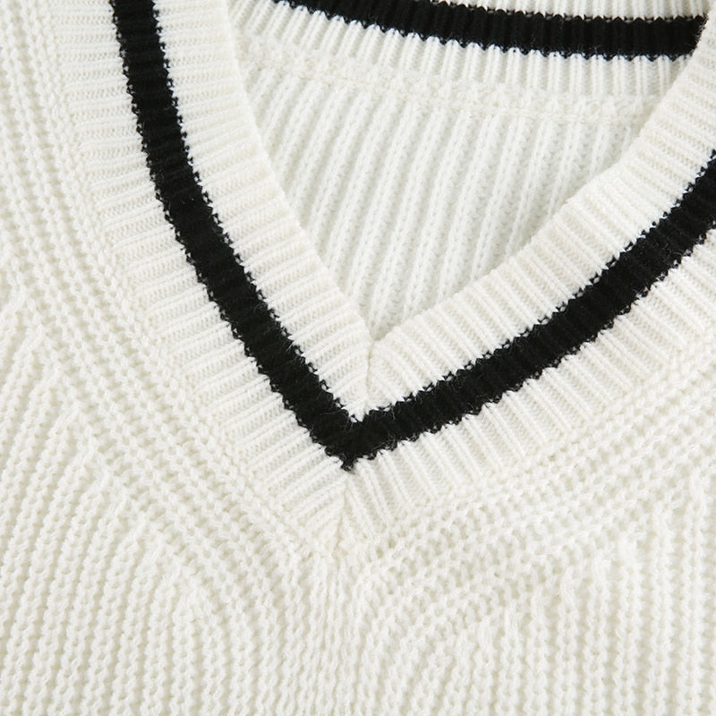 V Neck Preppy Cream Sweater by White Market