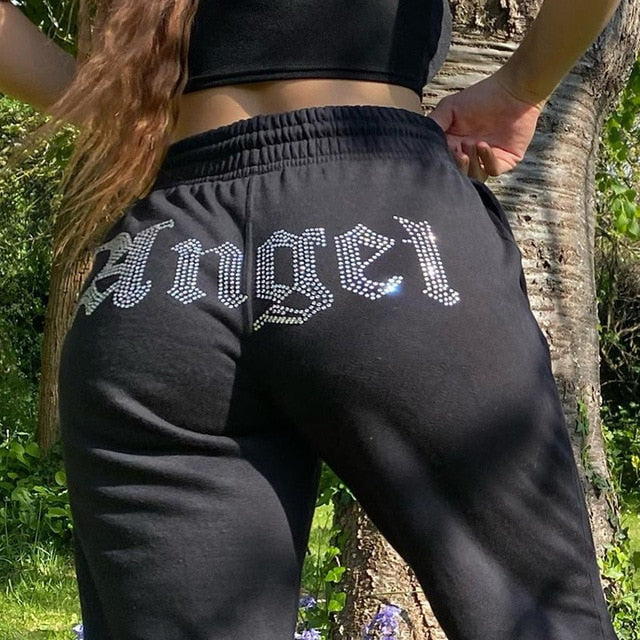 Angel Studded Rhinestone Sweatpants