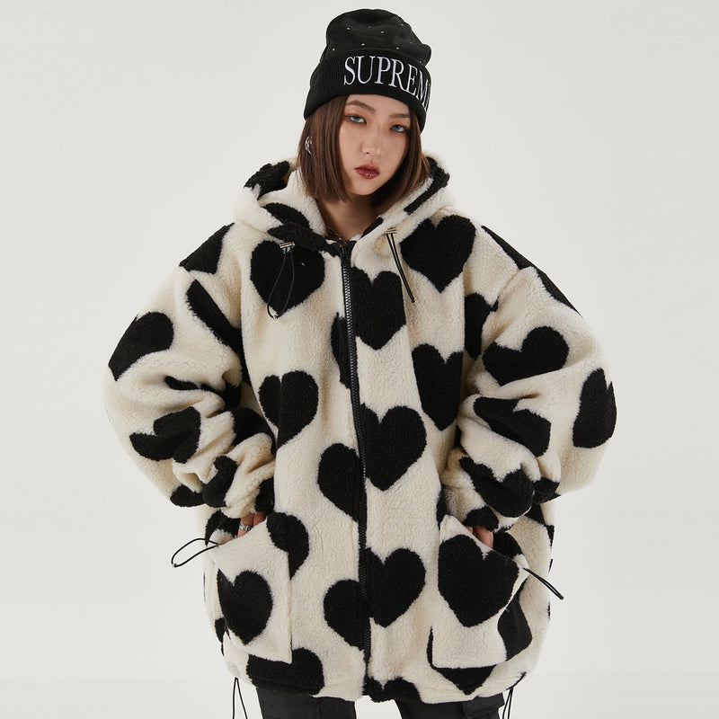 Oversized Hearts Sherpa Coat by White Market