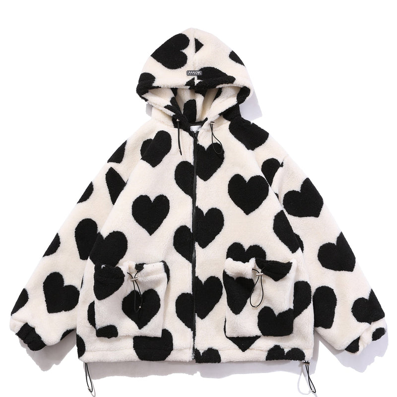 Oversized Hearts Sherpa Coat by White Market