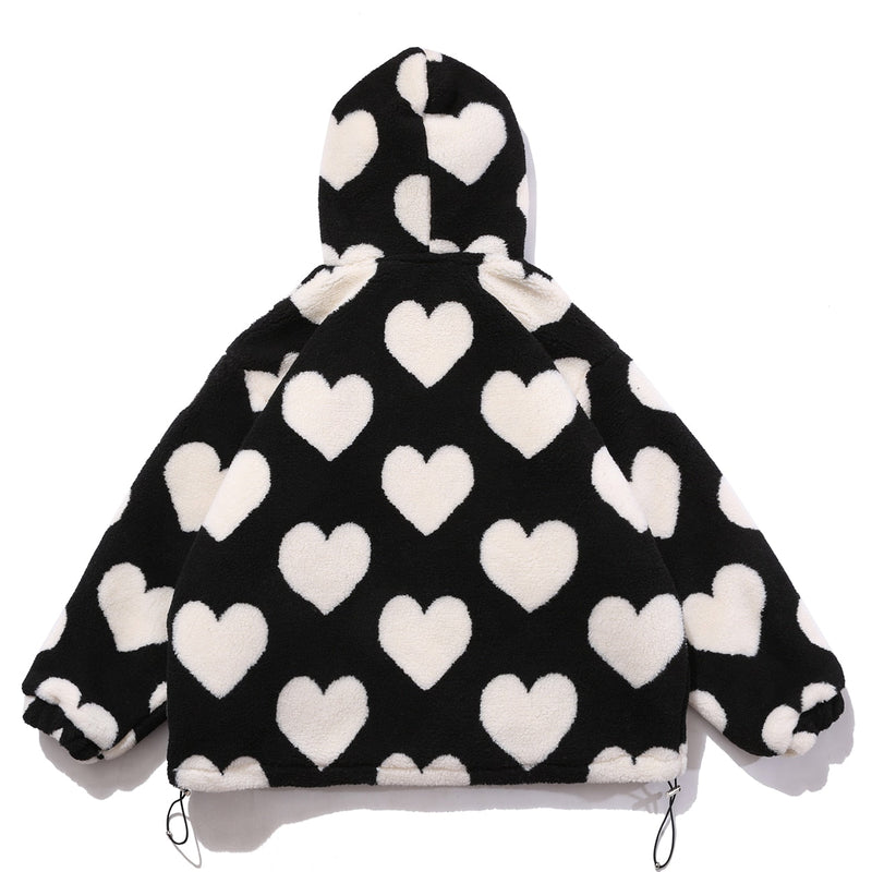 Oversized Hearts Sherpa Coat by White Market