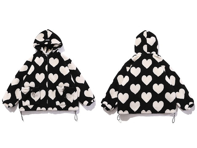 Oversized Hearts Sherpa Coat by White Market