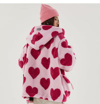 Oversized Hearts Sherpa Coat by White Market