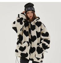 Oversized Hearts Sherpa Coat by White Market