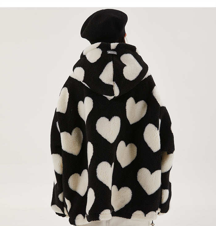 Oversized Hearts Sherpa Coat by White Market