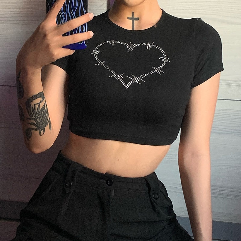 Barbed Wire Rhinestone Crop Top