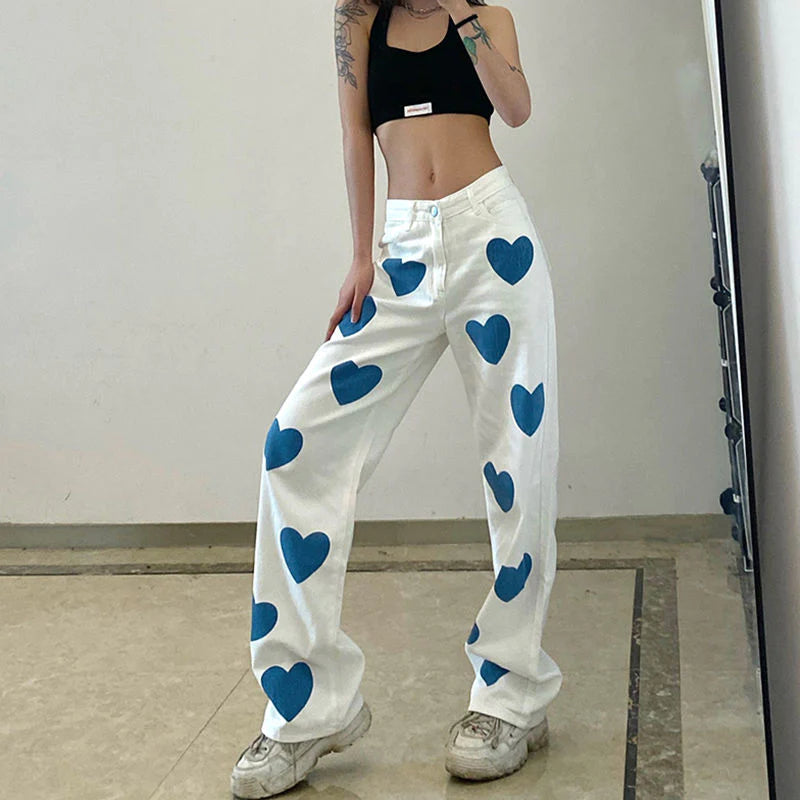 popular Bleached Denim Heart Jeans